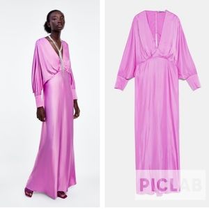 Zara Pink long satin dress